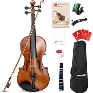 Vangoa 3/4 Violin Set for Kids & Beginners - Solid Wood Acoustic Fiddle with Case, Bow, Rosin, Tuner & More - Perfect fo